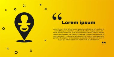 Siyah Bebek emzik ikonu sarı arkaplanda izole edildi. Çocuk oyuncağı. Vektör.