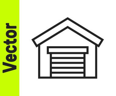 Beyaz arkaplanda siyah çizgi garaj simgesi izole edildi. Vektör İllüstrasyonu.