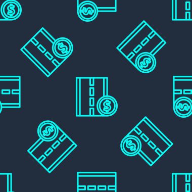 Yeşil Hat Toll trafik levhası. İşaret direği simgesi mavi arkaplanda izole edilmiş kusursuz desen. İşaretçi sembolü. Sokak bilgi tabelası. Yön tabelası. Vektör İllüstrasyonu.