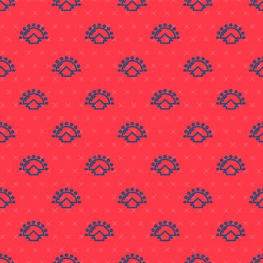 Mavi çizgi gündoğumu simgesi kırmızı arkaplanda izole edilmiş. Vektör.