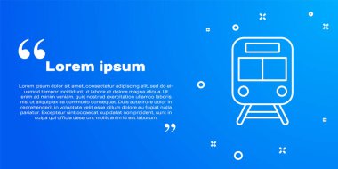 Beyaz hat tren ve demiryolu ikonu mavi arka planda izole edildi. Toplu taşıma sembolü. Metro treni nakliyesi. Metro yeraltı. Vektör.