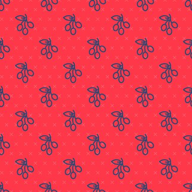 Mavi çizgi zeytin dalı simgesi kırmızı arkaplanda izole edilmiş. Vektör.