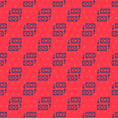 Mavi çizgi Para Takas simgesi kırmızı arkaplanda kusursuz desen izole etti. Para transferi sembolü. Bankacılık işareti. Vektör.