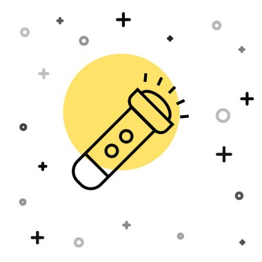 Beyaz arkaplanda siyah çizgi el feneri simgesi izole edildi. Rastgele dinamik şekiller. Vektör.