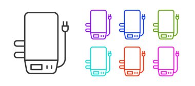 Isıtma su ikonu için siyah hat elektrikli kazan beyaz arka planda izole edildi. Simgeleri renklendirin. Vektör.