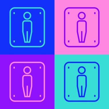 Pop sanat serisi erkek tuvalet simgesi renk arkaplanında izole edilmiş. Tuvalet tabelası. Lavaboda. Vektör.