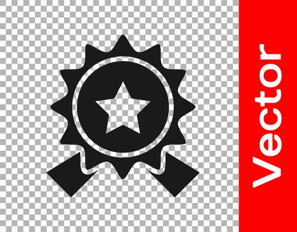 Черная Медаль Звездой Прозрачном Фоне Знак Достижения Победителя Медаль Векторная — стоковый вектор