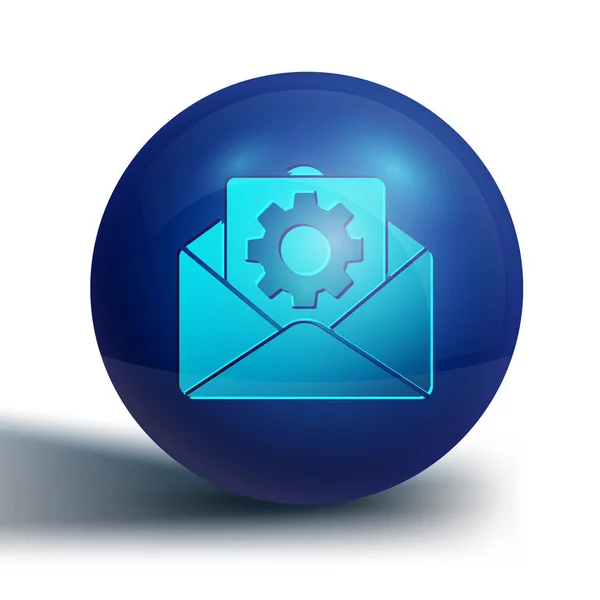 Blue Envelope Instelling Pictogram Geïsoleerd Witte Achtergrond Blauwe Cirkel Knop — Stockvector