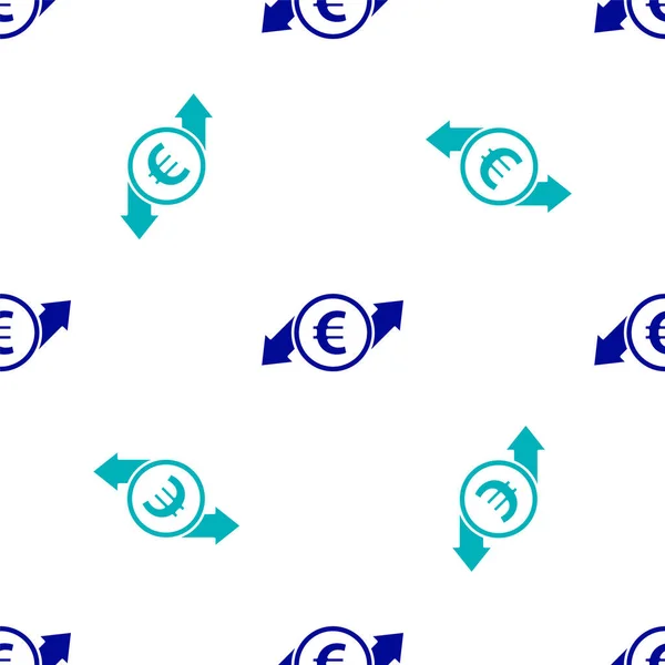 Blauwe Financiële Groei Euromuntpictogram Geïsoleerd Naadloos Patroon Witte Achtergrond Toenemende — Stockvector