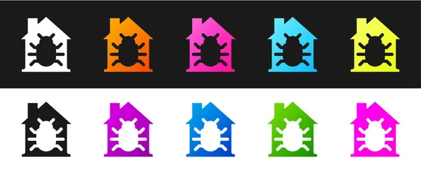 Set House System Bug Concept Icon Isoliert Auf Schwarzem Und — Stockvektor