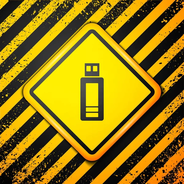 Schwarzes Usb Stick Symbol Isoliert Auf Gelbem Hintergrund Warnzeichen Vektor — Stockvektor