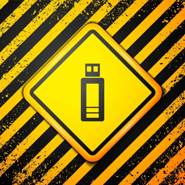 Icono Unidad Flash Usb Negro Aislado Sobre Fondo Amarillo Señal — Archivo Imágenes Vectoriales