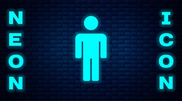 Glowing Neon User Man Icon Isolated Brick Wall Background Business — Stock Vector
