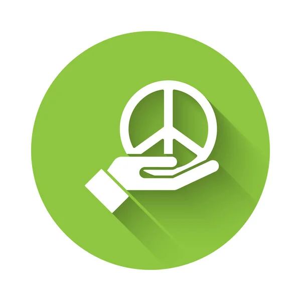 Icône Paix Blanche Isolée Avec Une Ombre Longue Symbole Hippie — Image vectorielle