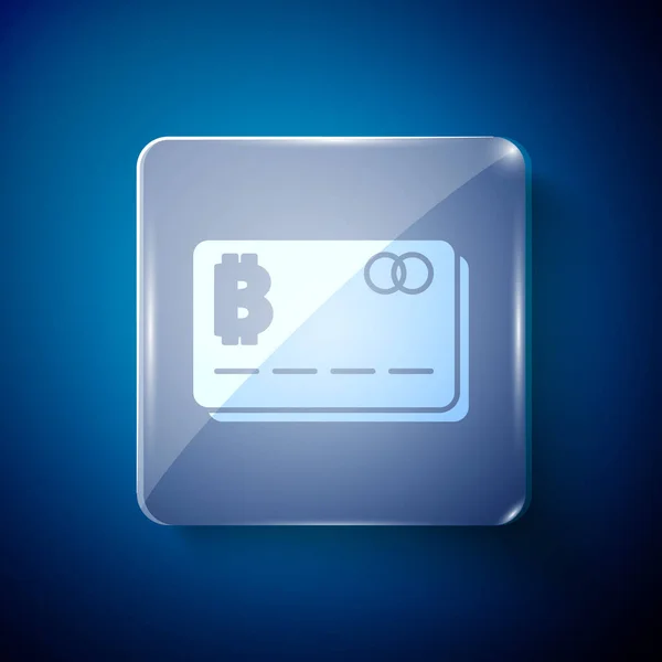Fehér Hitelkártya Bitcoin Ikon Elszigetelt Kék Alapon Online Fizetés Készpénzfelvétel — Stock Vector