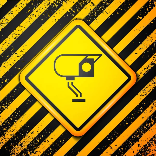 Black Security Camera Icon Isolated Yellow Background Warning Sign Vector — Stock Vector