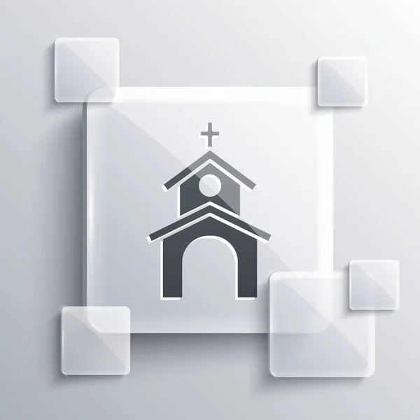 Icône Bâtiment Église Grise Isolée Sur Fond Gris Église Chrétienne — Image vectorielle