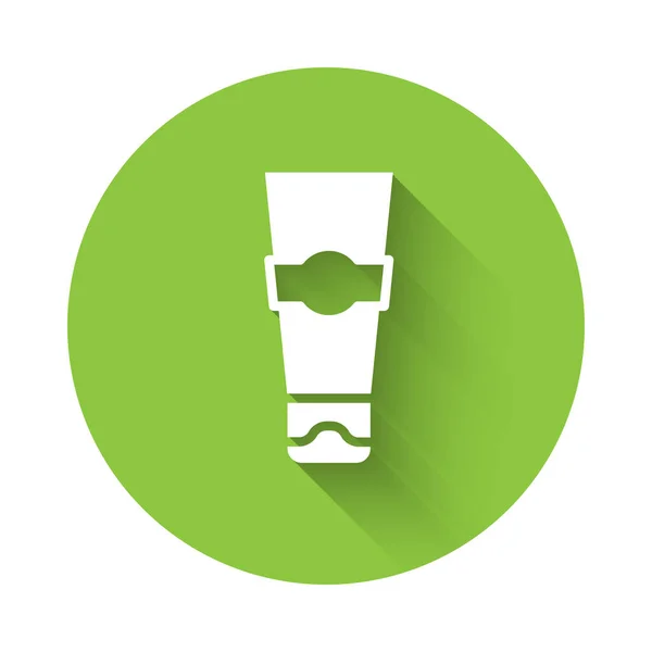 Weiße Tube Zahnpasta Symbol Isoliert Mit Langem Schatten Grüner Kreis — Stockvektor