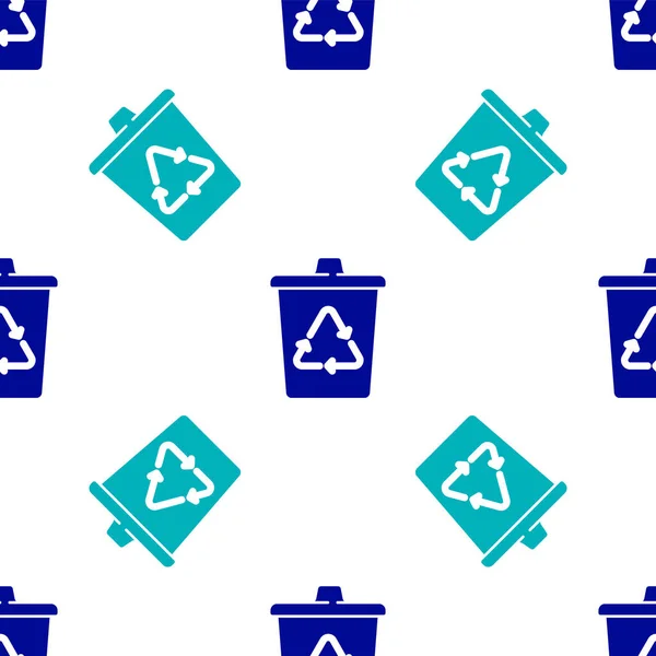 Blauer Papierkorb Mit Recycling Symbol Symbol Isoliert Nahtlose Muster Auf — Stockvektor