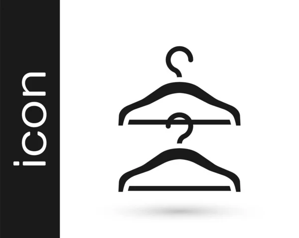 白い背景に隔離されたブラックハンガーのワードローブアイコン クロークルームのアイコン 衣類サービスのシンボル 洗濯ハンガーの看板 ベクトル — ストックベクタ