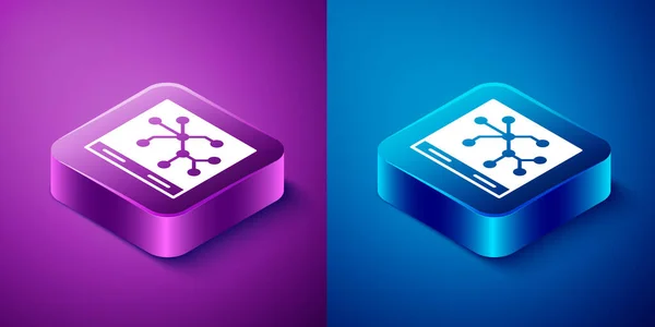 Isometric Railway Map Icon Isolated Blue Purple Background Square Button — Stock Vector