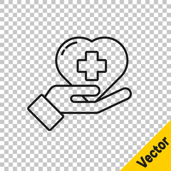 Черная Линия Сердце Крестом Значок Изолирован Прозрачном Фоне Первая Помощь — стоковый вектор
