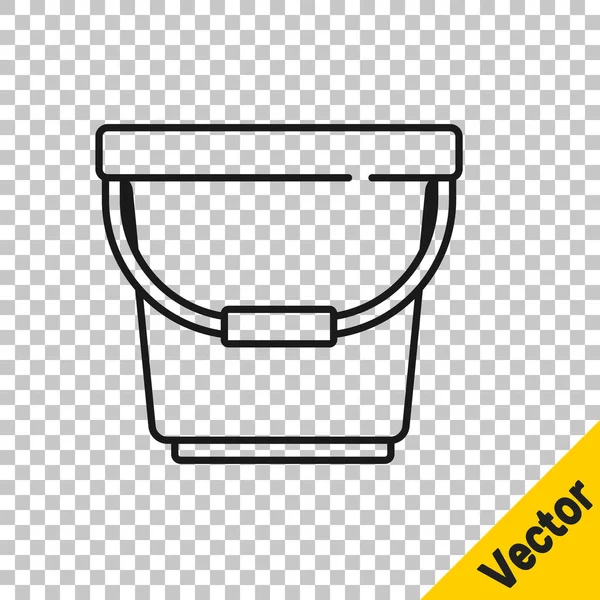 Black Line Bucket Icon Isolated Transparent Background Vector Illustration — Stock Vector