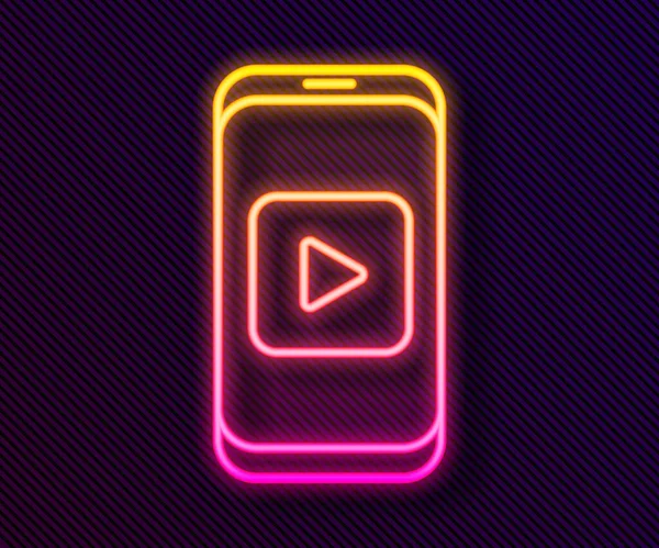 Leuchtende Neon Linie Online Spielen Video Symbol Isoliert Auf Schwarzem — Stockvektor