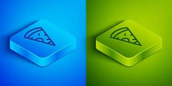 Isometric Line Slice Pizza Icon Isolated Blue Green Background Fast — Stock Vector
