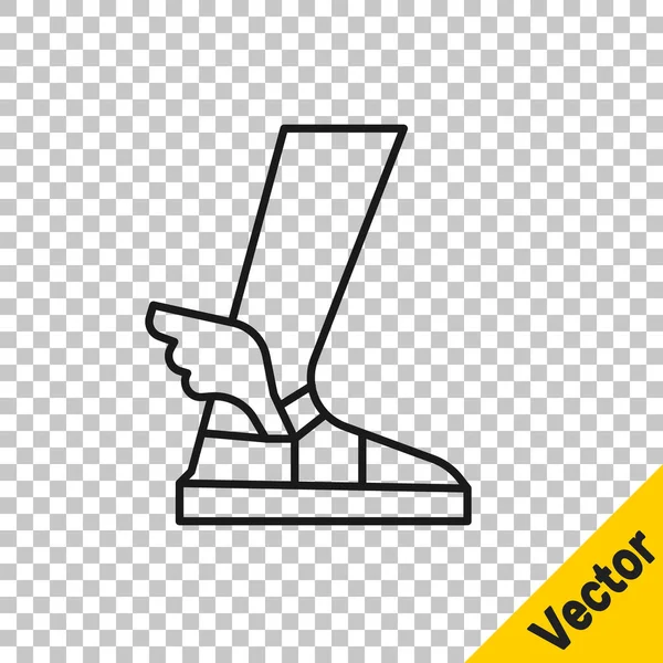 ブラックライン透明な背景にエルメスサンダルアイコンを隔離 古代ギリシャの神エルメス 翼を持つ靴を実行している ベクトル — ストックベクタ