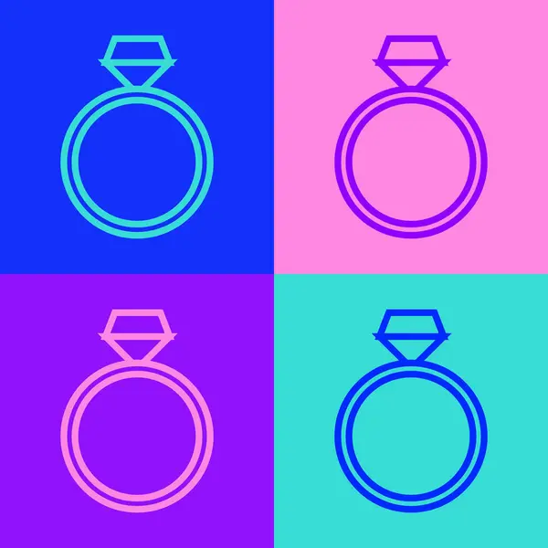 Pop Art Line Diamant Verlovingsring Pictogram Geïsoleerd Kleur Achtergrond Vector — Stockvector