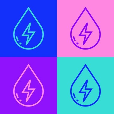 Pop Art Line Su Enerji ikonu renk arkaplanında izole edildi. Su damlacıklarıyla ekoloji kavramı. Alternatif enerji kavramı. Vektör.