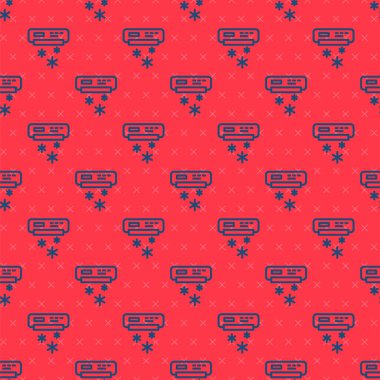 Mavi çizgi klima ikonu kırmızı arka planda izole edilmiş pürüzsüz desen. Sistemin havalandırmasını böl. Soğuk ve soğuk iklim kontrol sistemi. Vektör.