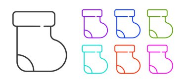 Siyah çizgi bebek çorabı giysisi ikonu beyaz arkaplanda izole edilmiş. Simgeleri renklendirin. Vektör.