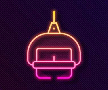 Parlayan neon hattı kayak kaldırma simgesi siyah arkaplanda izole edildi. Vektör.