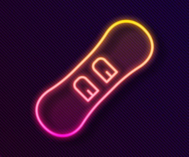 Parlayan neon hattı Snowboard simgesi siyah arkaplanda izole edildi. Snowboard tahtası ikonu. Olağanüstü bir spor. Spor malzemeleri. Vektör.