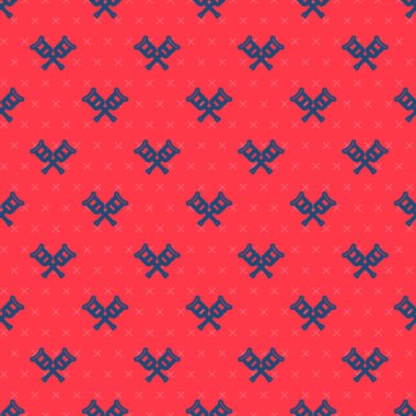 Mavi çizgi koltuk değnekleri ya da koltuk değnekleri simgesi kırmızı arkaplanda izole edilmiş kusursuz desen. Kas iskeleti hastalığı olan insanların rehabilitasyonu için gerekli ekipman. Vektör.