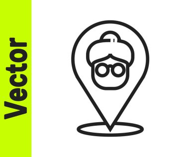 Siyah çizgi huzurevi ikonu beyaz arka planda izole edilmiş. Yaşlı ve hasta insanlar için sağlık hizmeti. Emekli insanlar için merkez. Vektör.