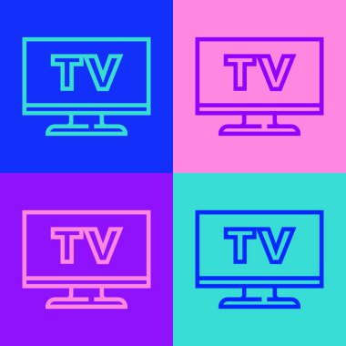 Pop Art Line Akıllı TV simgesi renk arkaplanında izole edildi. Televizyon tabelası. Vektör.