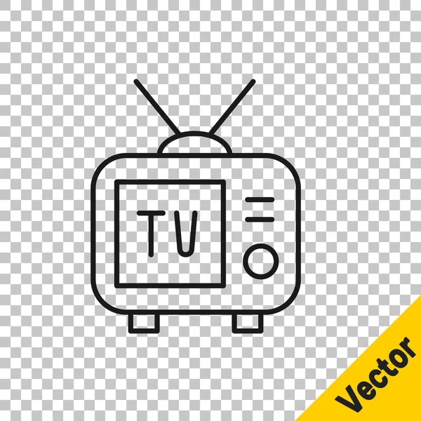 Línea Negra Icono Televisión Retro Aislado Sobre Fondo Transparente Señal — Vector de stock