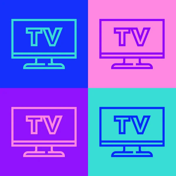 ポップアートラインカラー背景に隔離されたスマートテレビアイコン テレビの看板 ベクトル — ストックベクタ