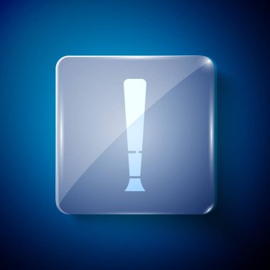 Beyzbol sopası simgesi mavi arkaplanda izole edilmiş. Spor malzemeleri. Kare cam paneller. Vektör İllüstrasyonu.