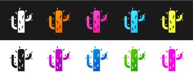 Kaktüs simgesini siyah beyaz arkaplanda izole et. Vektör İllüstrasyonu.