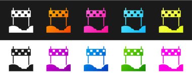 Bitiş çizgisi simgesini siyah ve beyaz arkaplanda izole et. Bitiş çizgisinin sembolü. Spor sembolü ya da iş konsepti. Vektör.