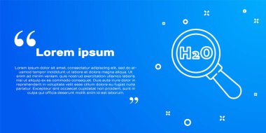 Su damlaları için beyaz çizgi kimyasal formül mavi arkaplanda izole edilmiş H2O şekilli ikon. Vektör İllüstrasyonu.
