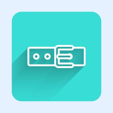 Beyaz çizgi yakalı, isim etiketi simgesi uzun gölgeli. Evcil hayvanlar için basit malzemeler. Kedi köpek bakımı. Evcil hayvan zincirleri. Yeşil kare düğmesi. Vektör.