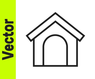 Beyaz arka planda siyah çizgi köpek evi simgesi izole edildi. Köpek kulübesi. Vektör.