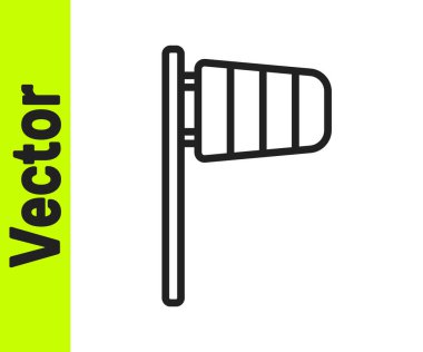 Siyah çizgi koni meteorolojisi rüzgar gülü ikonu beyaz arka planda izole edilmiş. Rüzgâr Sock rüzgarın yönünü ve gücünü gösteriyor. Vektör.