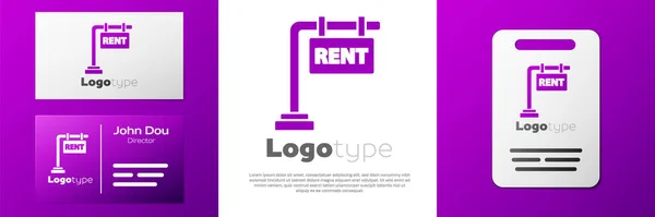 Logotipo Signo Colgante Con Texto Icono Alquiler Aislado Sobre Fondo — Vector de stock