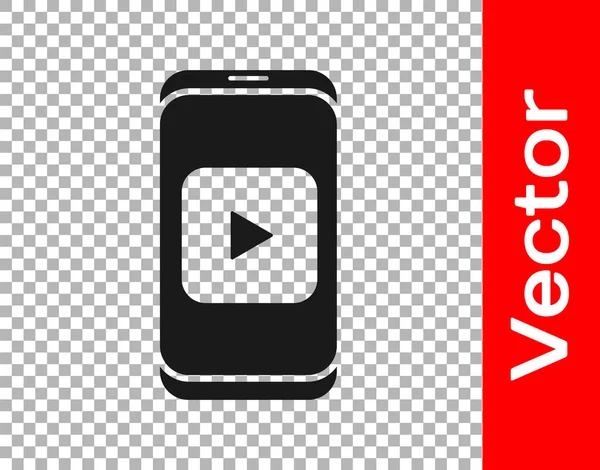 Черный Онлайн Воспроизведения Видео Значок Изолирован Прозрачном Фоне Смартфон Пленка — стоковый вектор